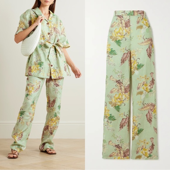 NWT Zimmermann Matchmaker Linen Straight Trouser Pants Mint Tropical Floral - Picture 6 of 14